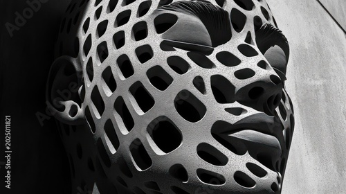 Abstract sculpted head, perforated face