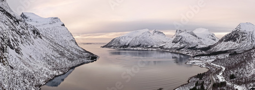 Drone View of Fjords and Mountains in Northern Norway During Winter