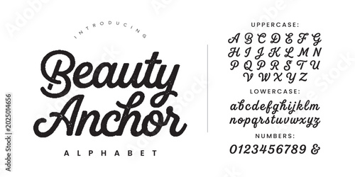 Photos Beauty Anchor elegant script calligraphy cursive font alphabet with uppercase lo