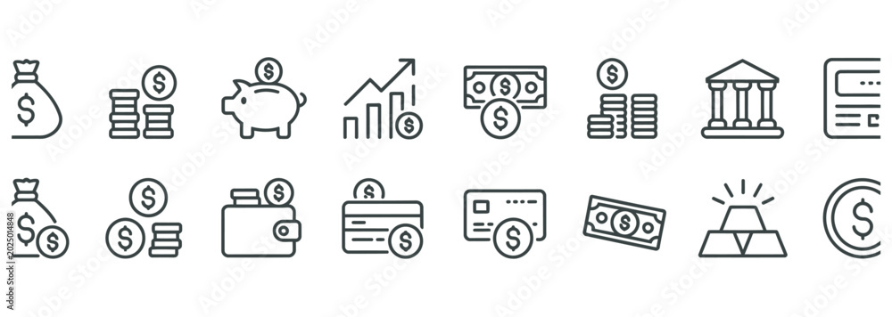 Fototapeta premium Comprehensive set of financial and banking line icons for digital business applications