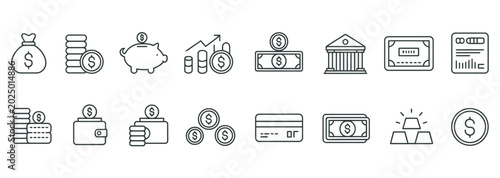 Set of thin line money and finance icons for business banking and personal savings concepts