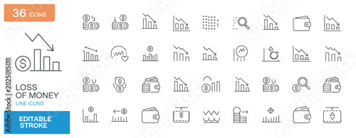 Obraz na płótnie Thirty six financial loss line icons for business reports economic crisis and ma