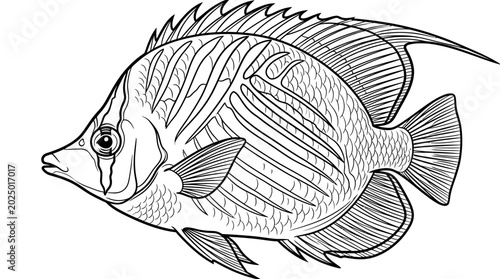 Tableau sur toile Detailed Line Art Illustration of a Butterflyfish