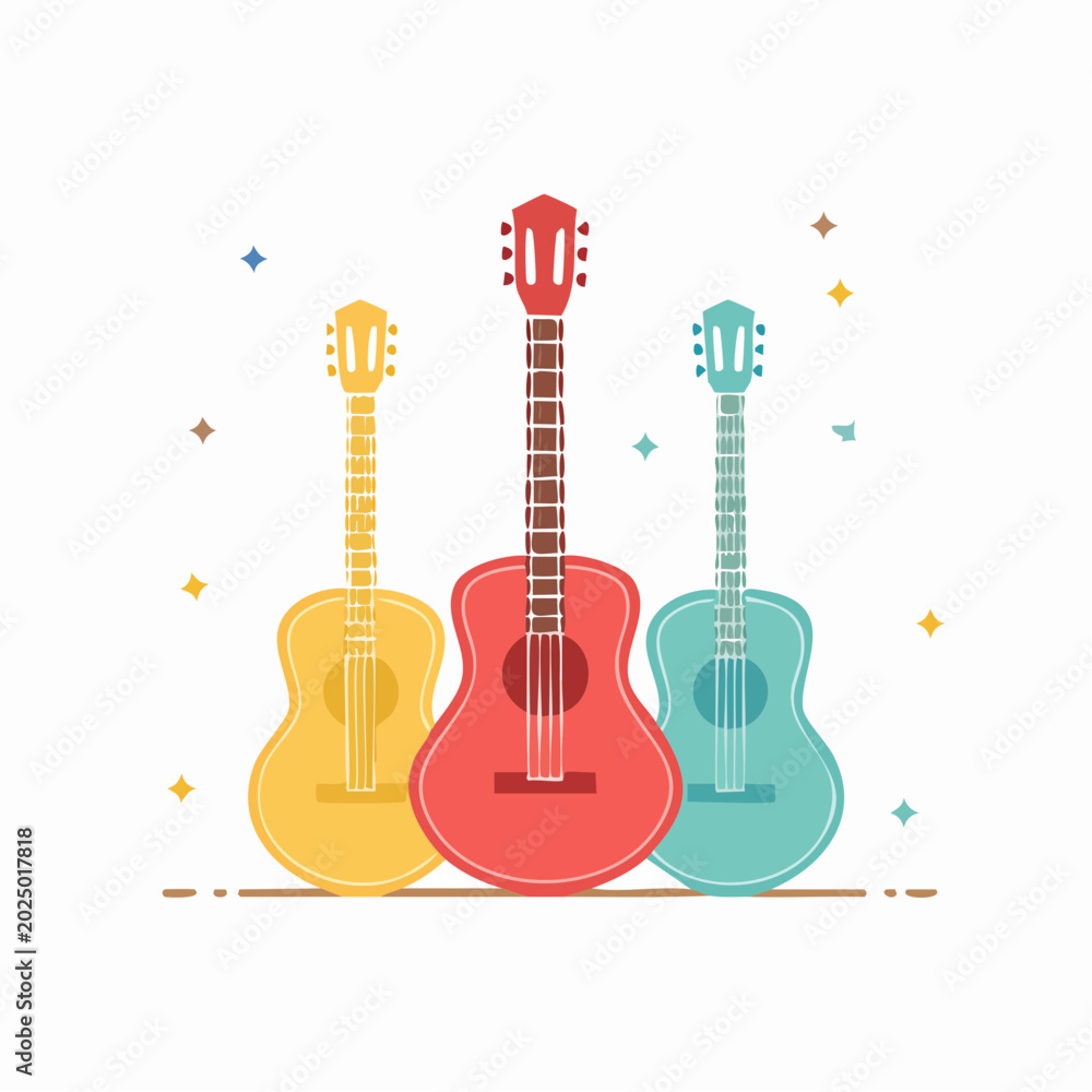 Naklejka premium Three Acoustic Guitars in Different Colors