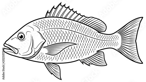 Tableau sur toile Line Art Fish Illustration - Sea Creature Drawing