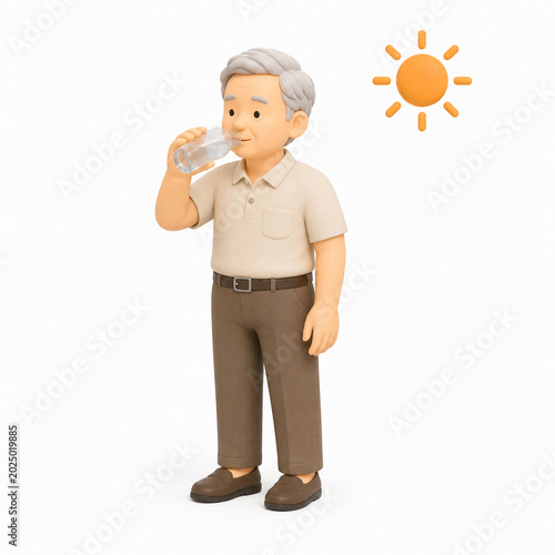 햇볕 아래서 물을 마시는 노인 Generating AI