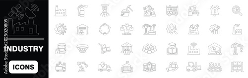 Tableau sur toile Industry and manufacturing line icons  set of  thin line icons depicting industrial processes, manufacturing, logistics, factory infrastructure, and supply chain management