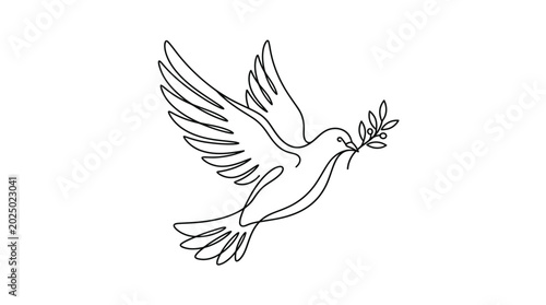 Quadro em tela Dove of Peace with Olive Branch - Minimalist Line Art
