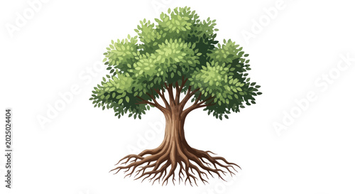 Photos Vibrant green tree with exposed roots, symbolizing growth and nature