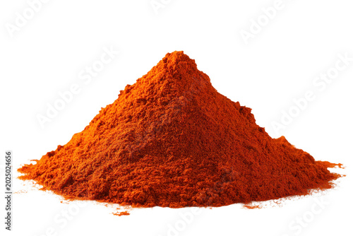 A pile of ground red paprika powder isolated on transparent background