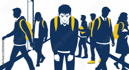 Obraz na płótnie Sad Teenager Feeling Isolated Amongst a Crowd of Students