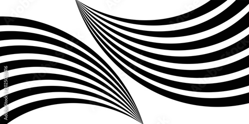 Cuadro en lienzo Black on white abstract perspective line wave stripes with 3d dimensional effect
