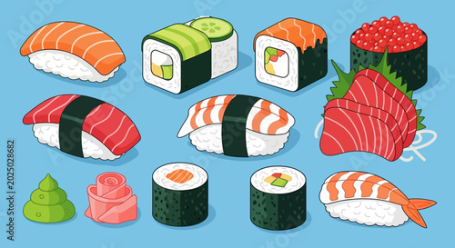 Cuadro en lienzo Variety of sushi and maki rolls.