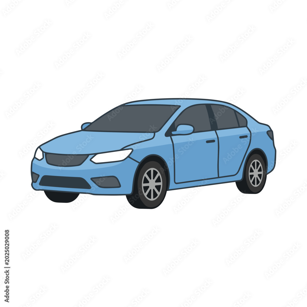Obraz premium Illustration of a sleek blue modern sedan car, depicted in a clean vector art style, perfect for automotive design or transportation concepts for digital projects