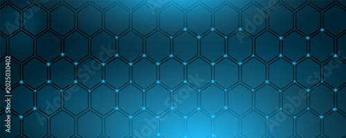 Fotografía Spanduk latar belakang hexagon biru abstrak teknologi data bisnis futuristik kon
