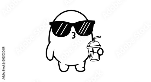 Cool cartoon character with sunglasses and a refreshing drink.