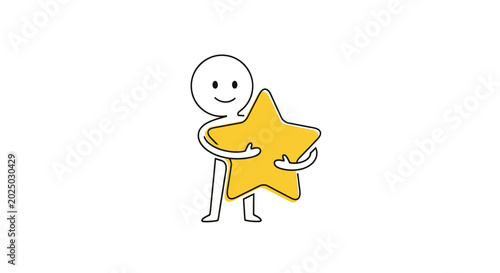 Simple stick figure holding a large golden star.