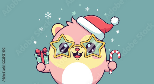 Cuadro en lienzo Cute cartoon hamster in Santa hat.