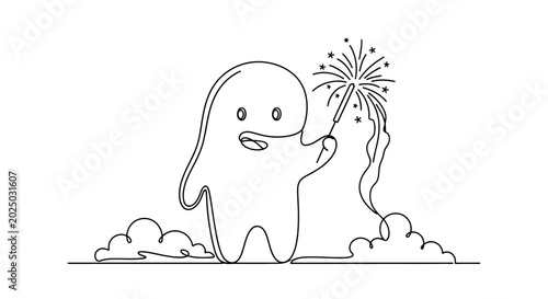 Foto Smiling ghost with firework in hand.