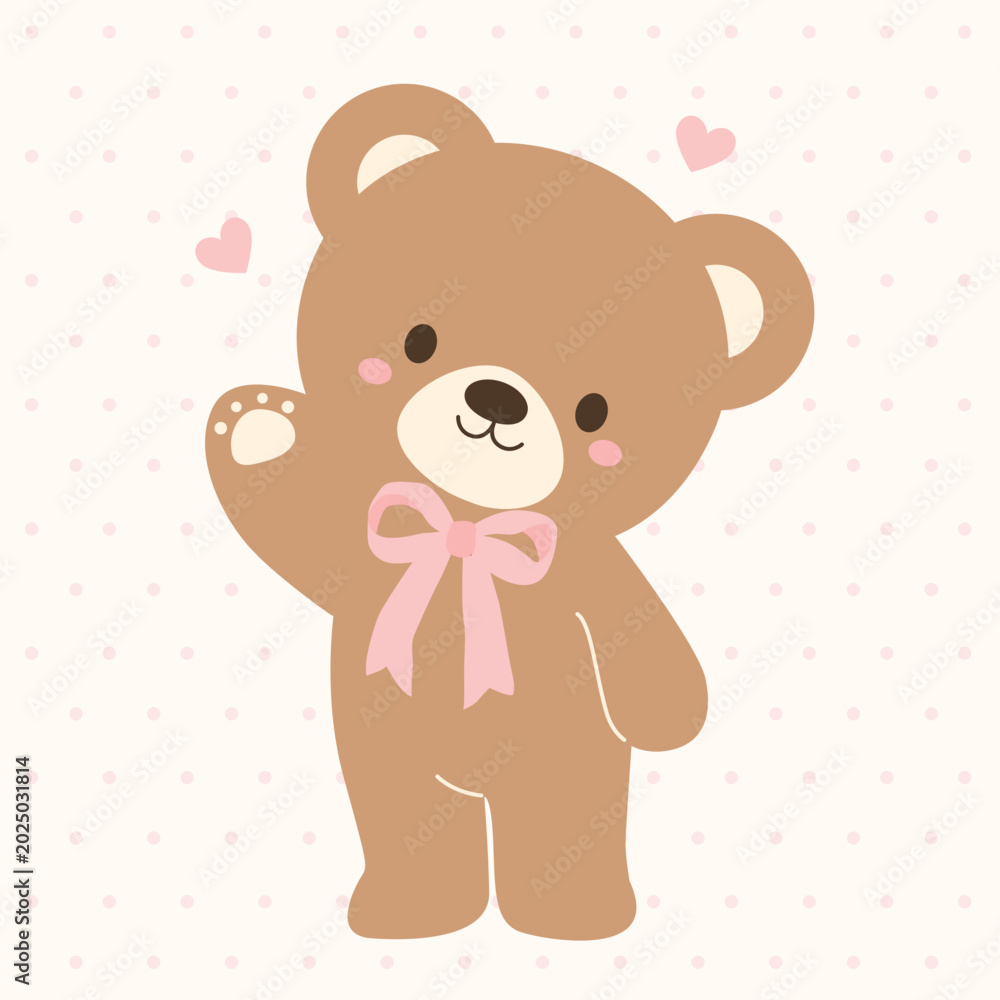 Fototapeta premium Cute Teddy Bear Waving Hello Vector Illustration