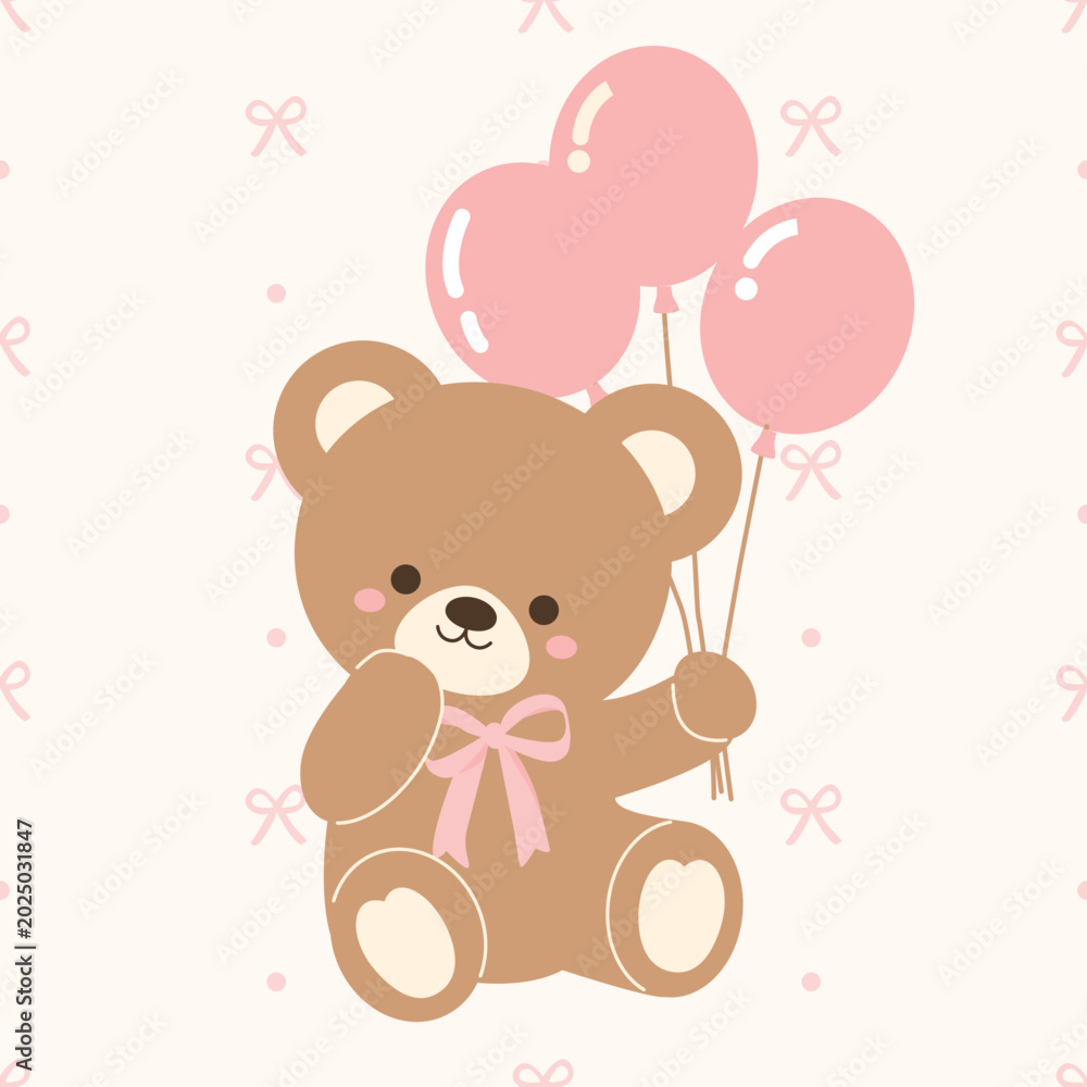 Fototapeta premium Cute Teddy Bear with Balloons Pastel Vector Illustration