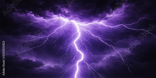 Tableau sur toile A powerful lightning bolt flashes through the dark night sky during an intense e