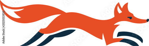Minimalist flat logo design of a jumping orange fox running fast vector illustration isolated on white background