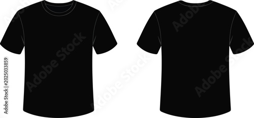 Blank black men t-shirt mockup vector illustration showing both front and back views isolated on white background