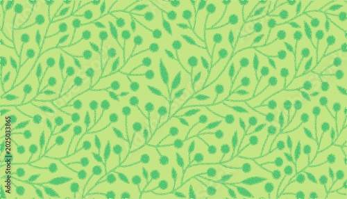Lime Green Retro Halftone Leaf and Berry Seamless Pattern