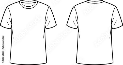 Fotografia Blank white men t-shirt mockup flat vector illustration technical fashion sketch
