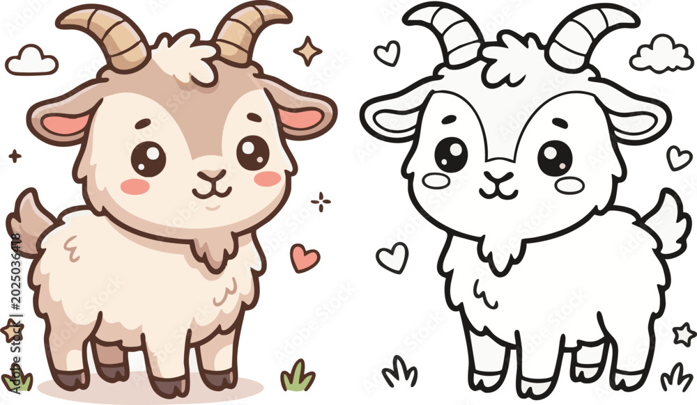 Obraz premium Cute Goat Cartoon Coloring Page for Kids
