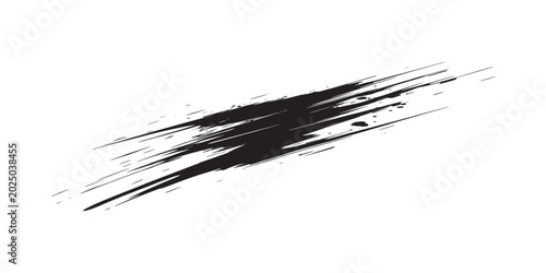 Dynamic Black Paint Stroke on White Background.