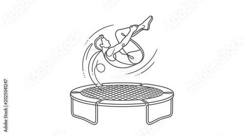 Foto Man doing somersault on trampoline, dynamic line art illustration, active lifest