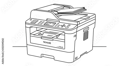 Photos Modern Office Printer Scanner Copier Machine Line Art Illustration