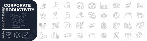 Corporate productivity line icons set