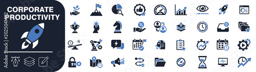 Corporate productivity twotone icons set