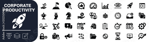 Corporate productivity solid icons set