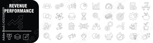 Revenue performance line icon set for business growth and financial analysis