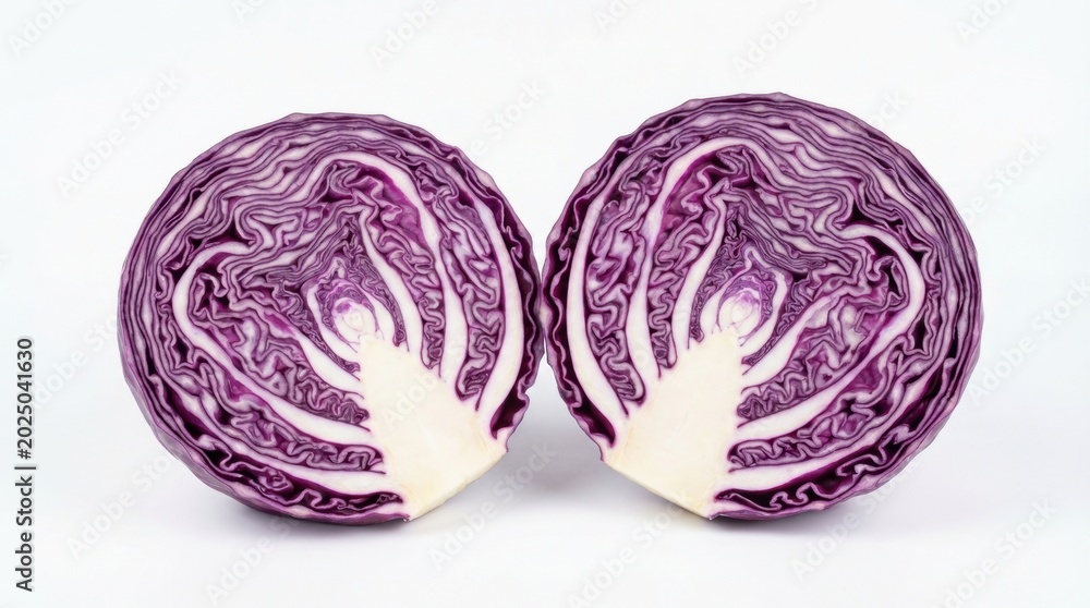 Fototapeta premium Vibrant Red Cabbage Halves - Fresh, Organic, and Ready for Culinary Delights.
