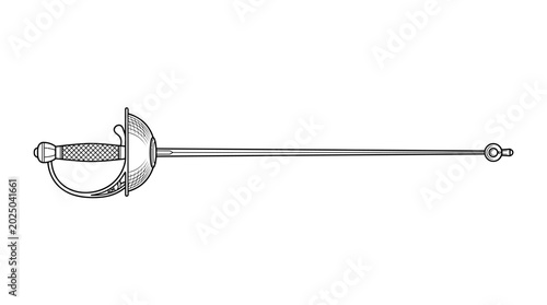 Obraz na plátne Fencing Sword Illustration - Rapier Weapon Line Art
