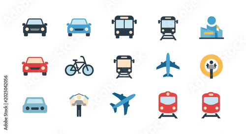 Transportation icons cars bikes trains planes
