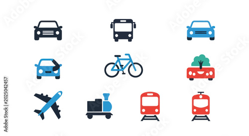 Transportation icons cars bus bicycle train