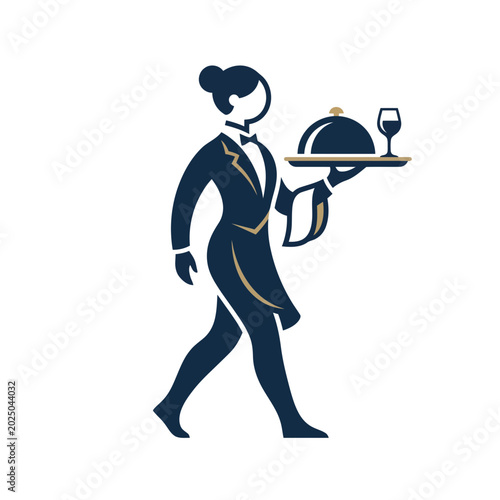 Elegant Waiter Serving Gourmet Meal and Wine in Fine Dining Restaurant Environment