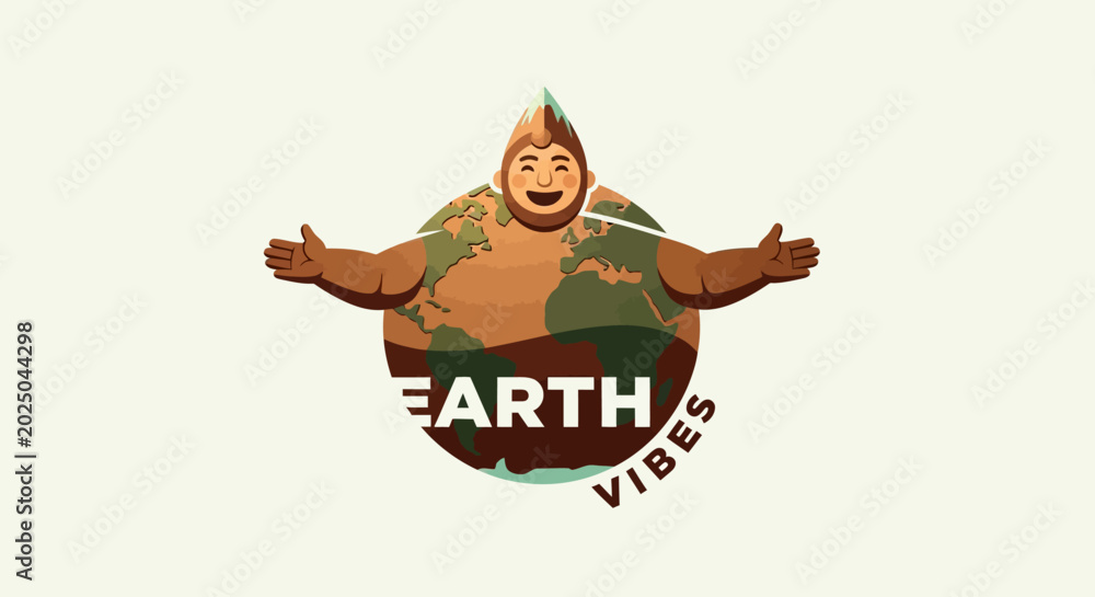 Obraz premium Earth vibes mascot character with open arms and globe body