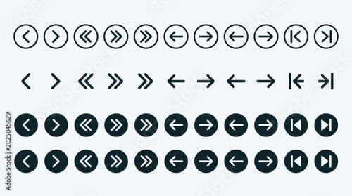 Slika na platnu Set of Media Playback and Navigation Control Icons Featuring Skip, Next, Previou