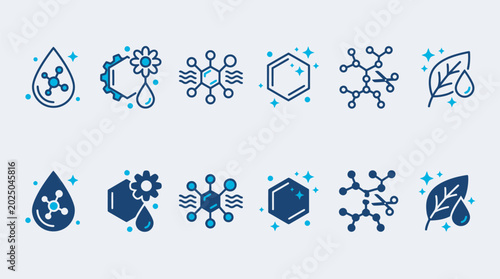 Foto Blue Vector Icon Set of Molecular Beauty and Skincare Ingredients Representing C