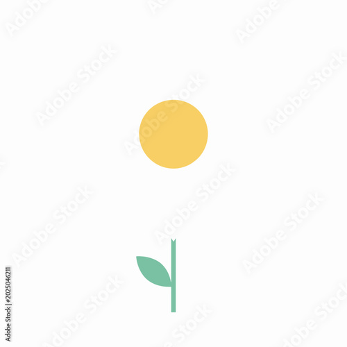 Canvas Print Minimalist Vector Graphic of a White Daisy Flower with Single Green Leaf Isolate