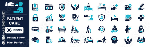 Set of 36 Patient care icon set for medical and healthcare services