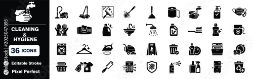Set of 36 Cleaning and hygiene icons set, vector illustration
