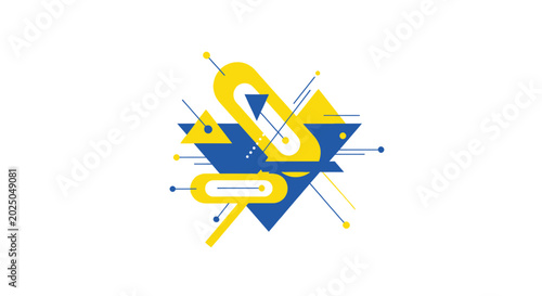Abstract Geometric Design: Blue and Yellow Shapes, Lines, Dots